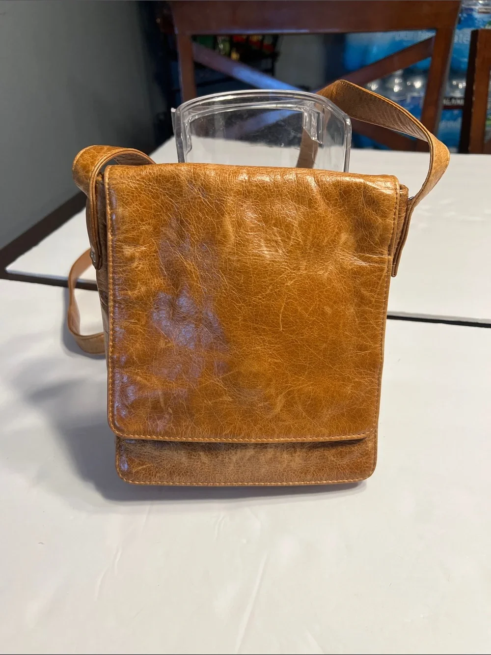 HOBO Leather Messenger Bag - Caramel Brown